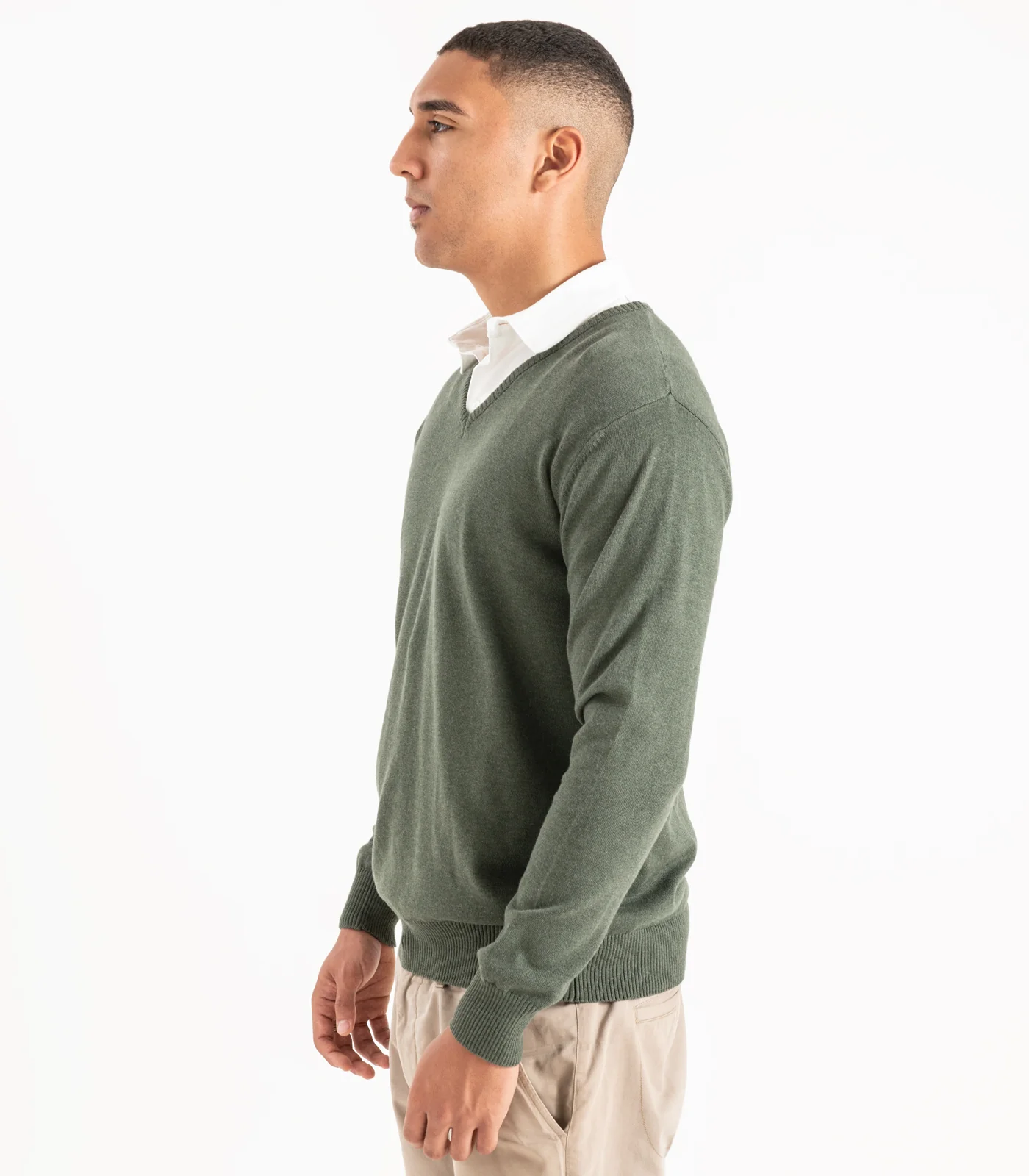 Organic Cotton Fine Knit V-Neck Sweater - Image 11