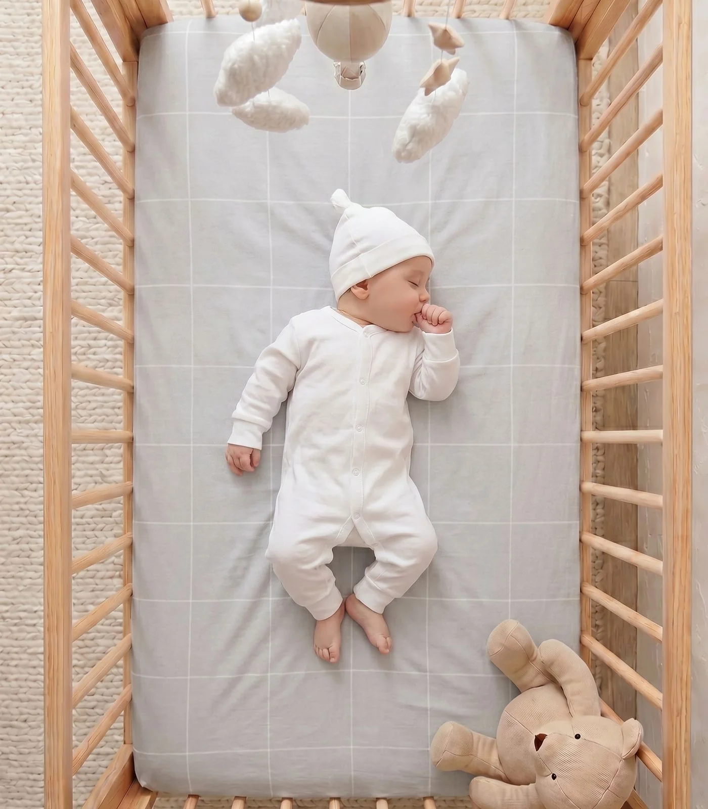 Organic Cotton Fitted - Flannelette Cot Sheet - Windowpane - Image 7