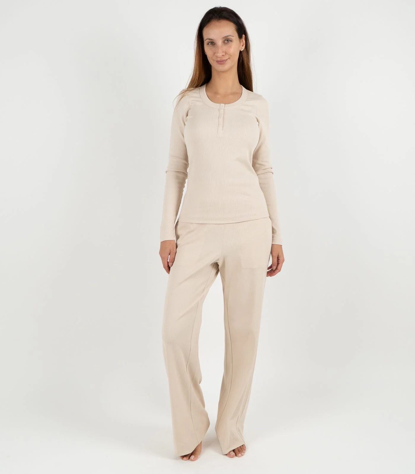 Organic Cotton Ribbed Long Sleeve Button Top - Image 14