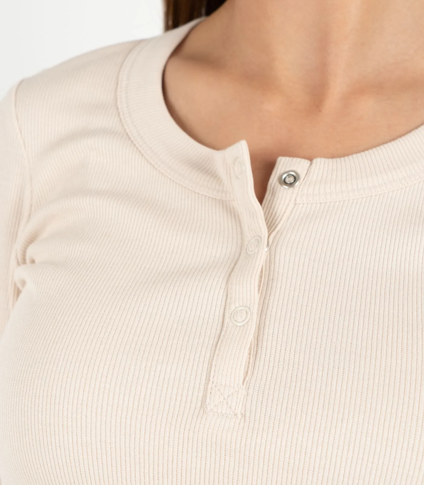 Organic Cotton Ribbed Long Sleeve Button Top - Image 15