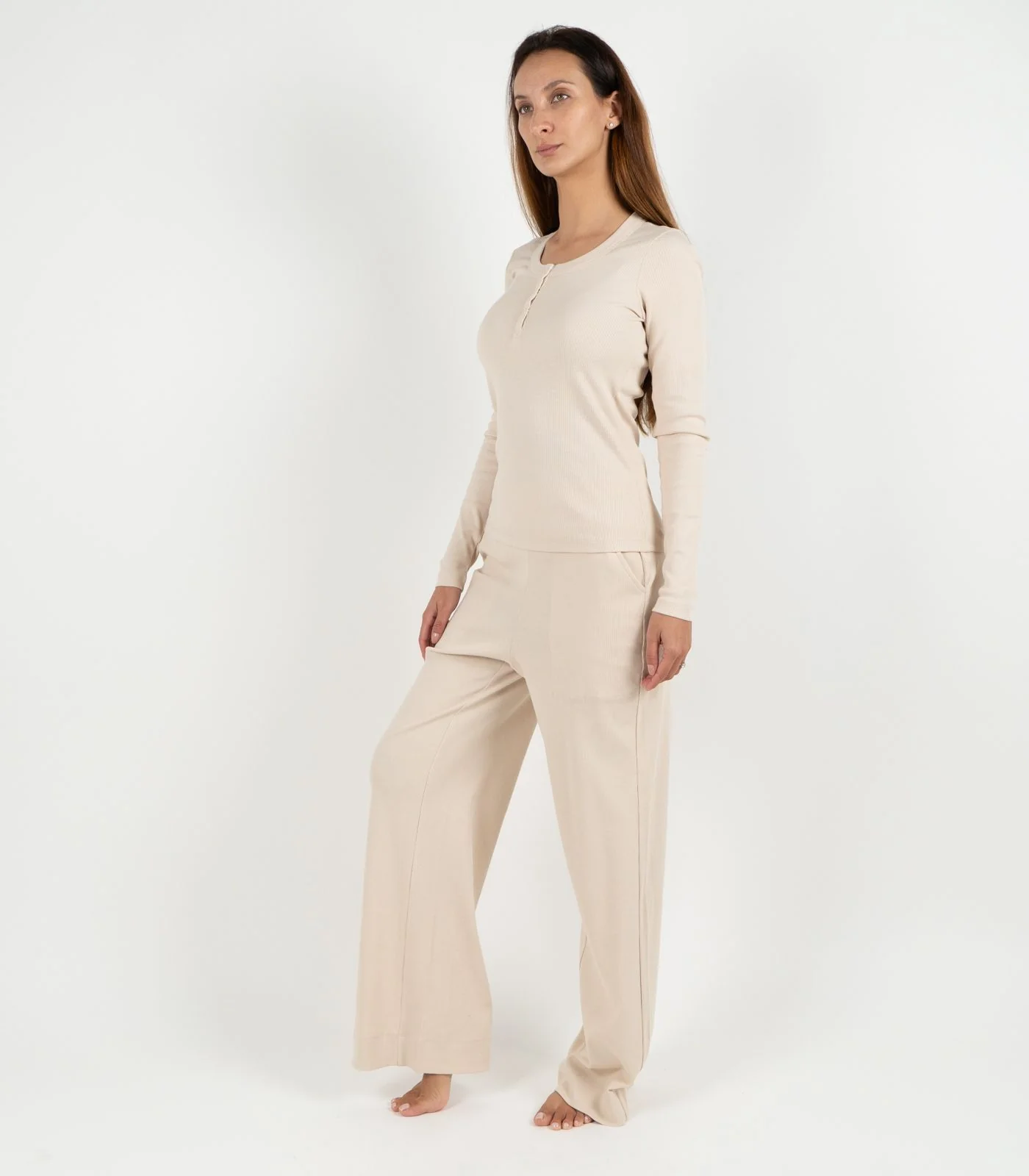 Organic Cotton Ribbed Long Sleeve Button Top - Image 18