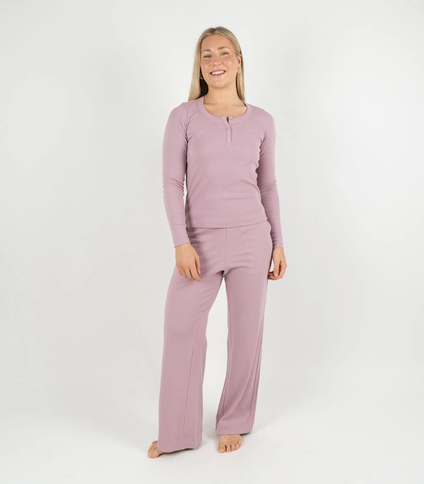 Organic Cotton Ribbed Long Sleeve Button Top - Image 3