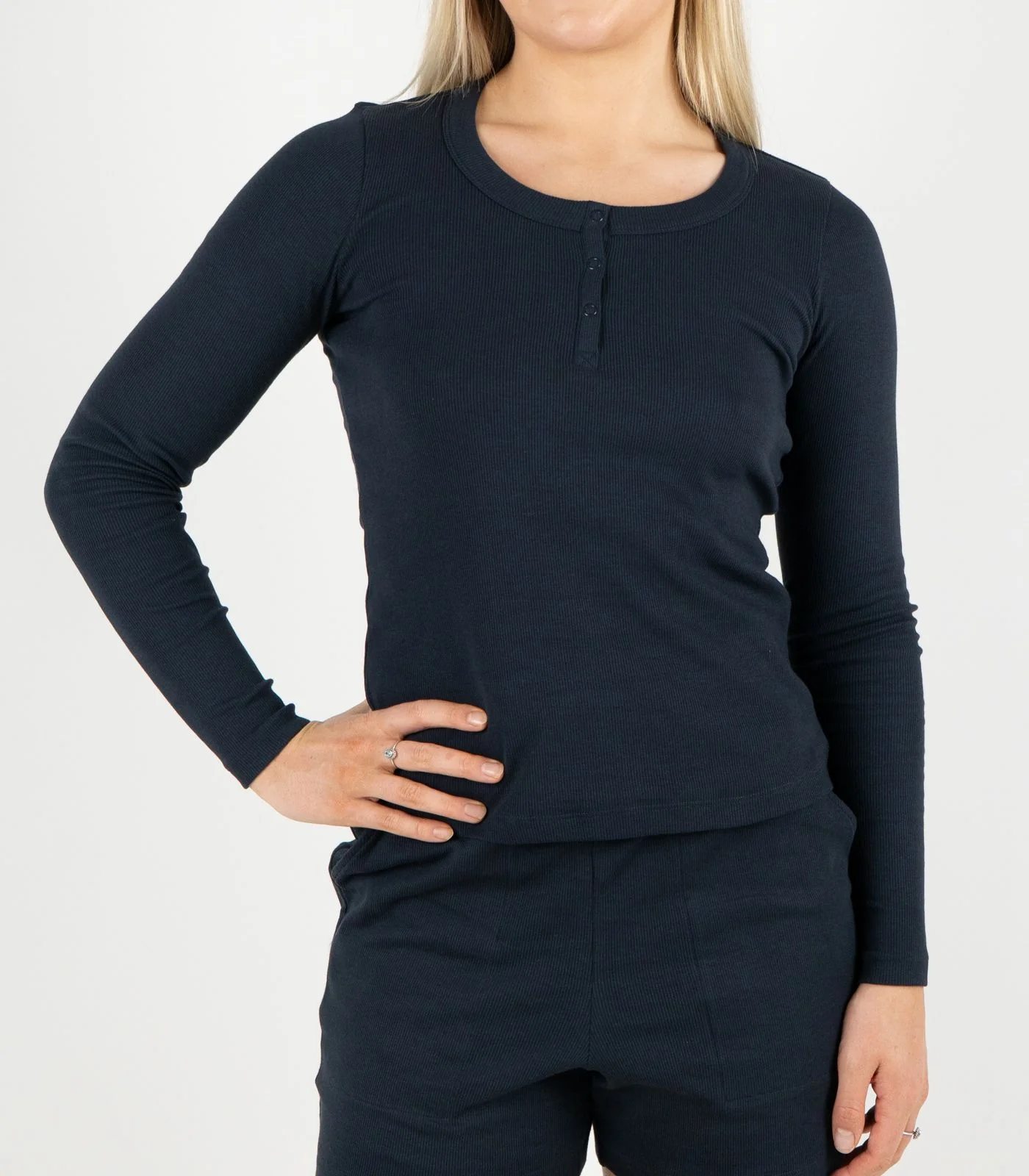 Organic Cotton Ribbed Long Sleeve Button Top - Image 35
