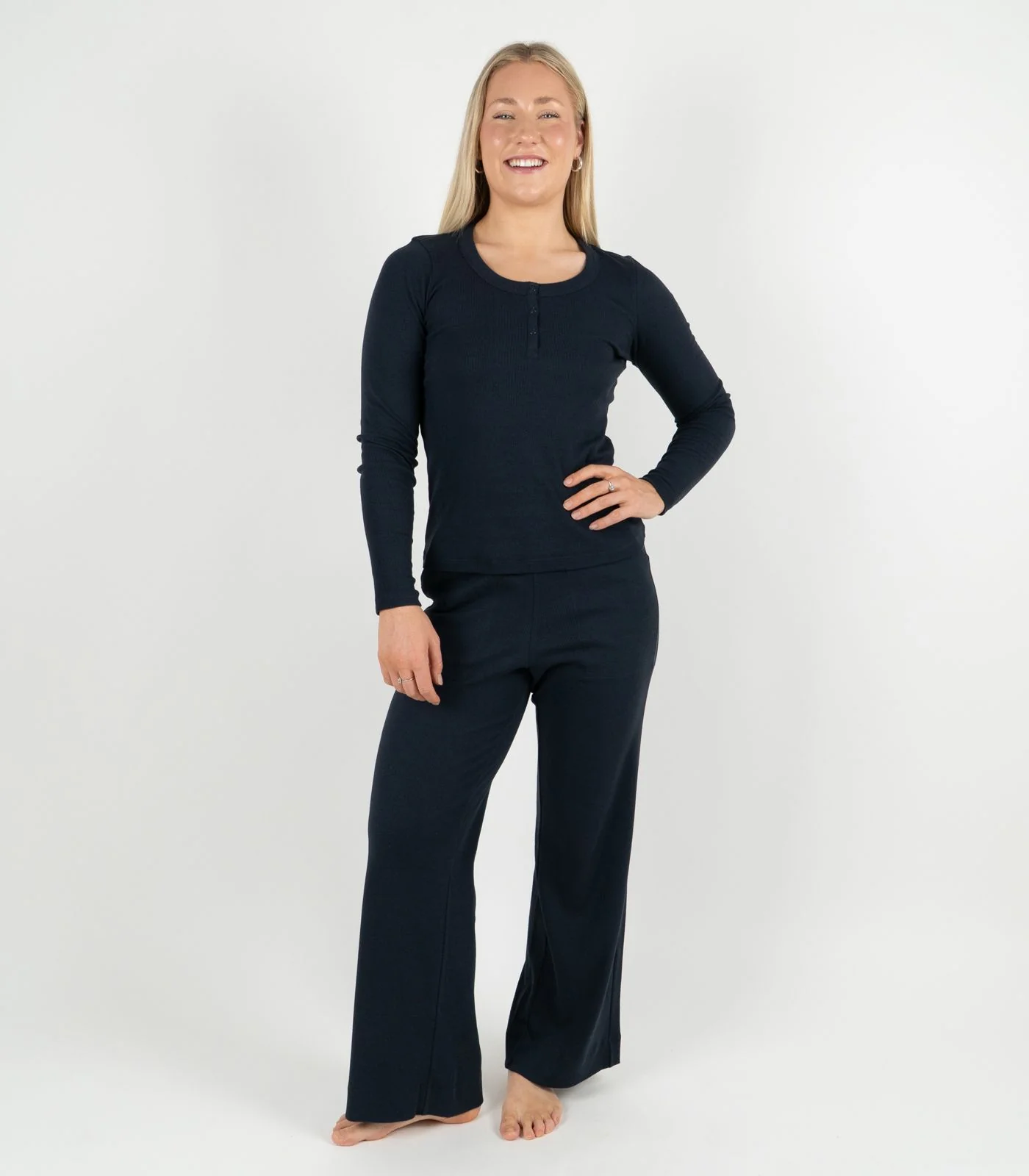Organic Cotton Ribbed Long Sleeve Button Top - Image 36