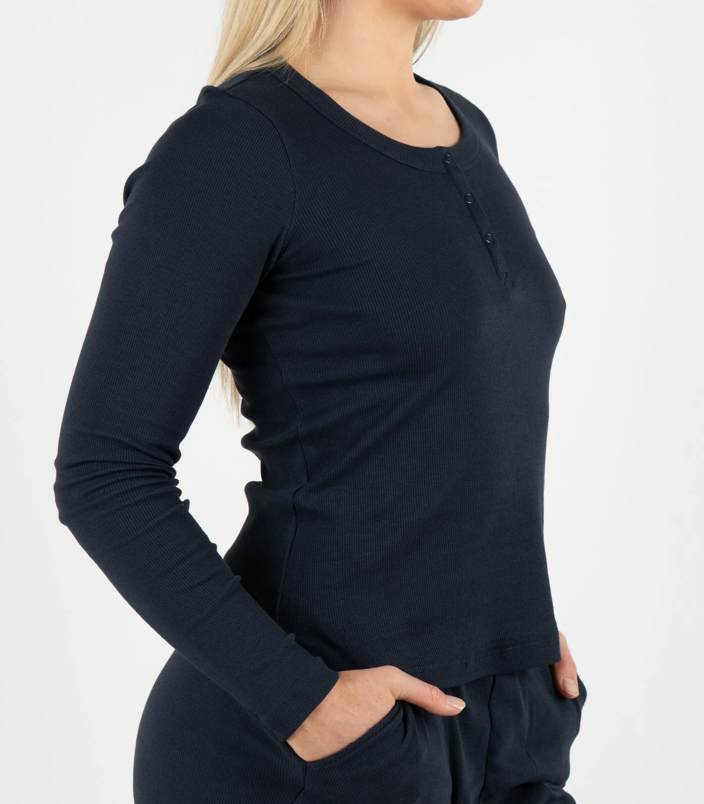 Organic Cotton Ribbed Long Sleeve Button Top - Image 40