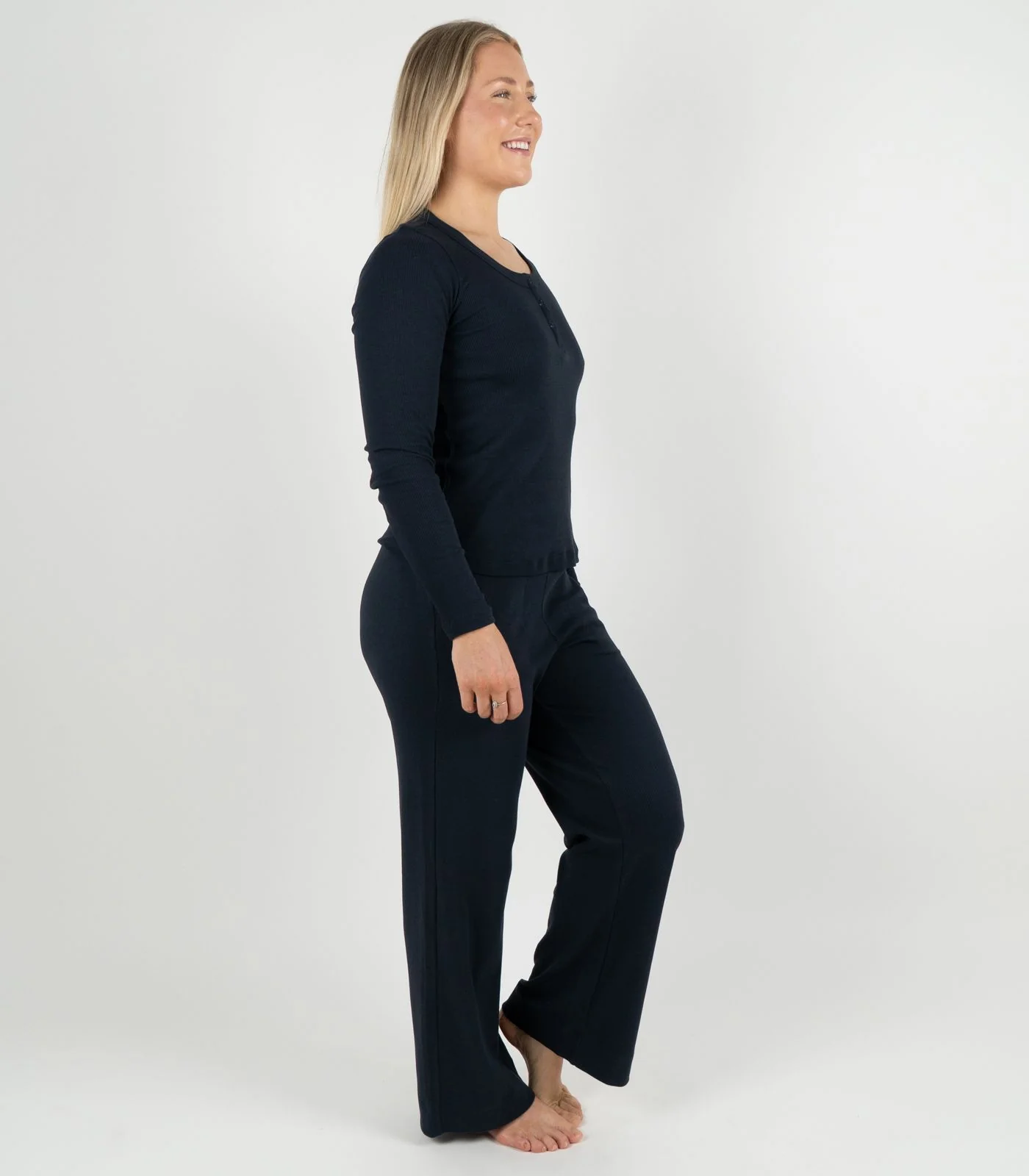 Organic Cotton Ribbed Long Sleeve Button Top - Image 41