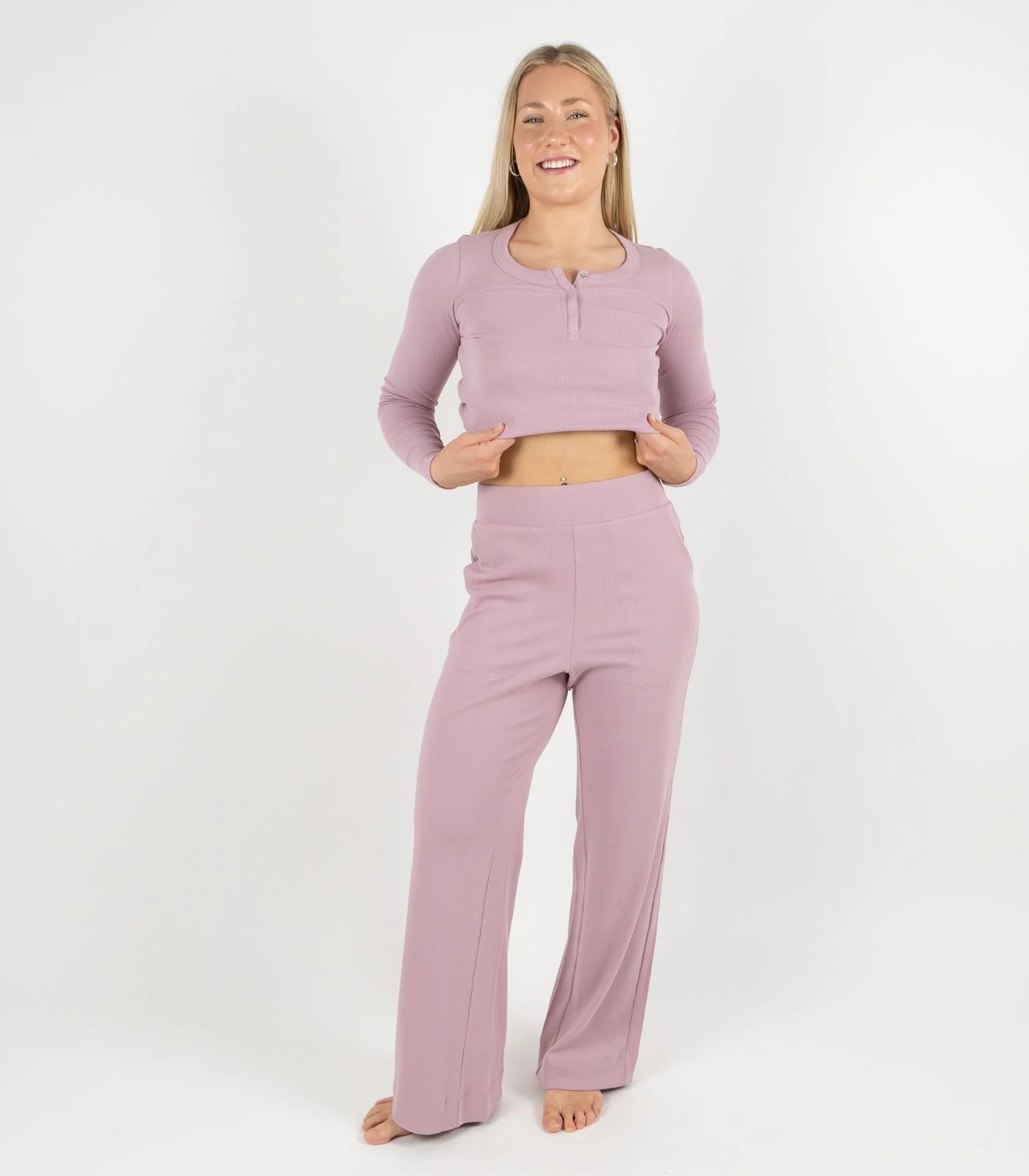 Organic Cotton Ribbed Wide Leg Lounge Pant - Image 24