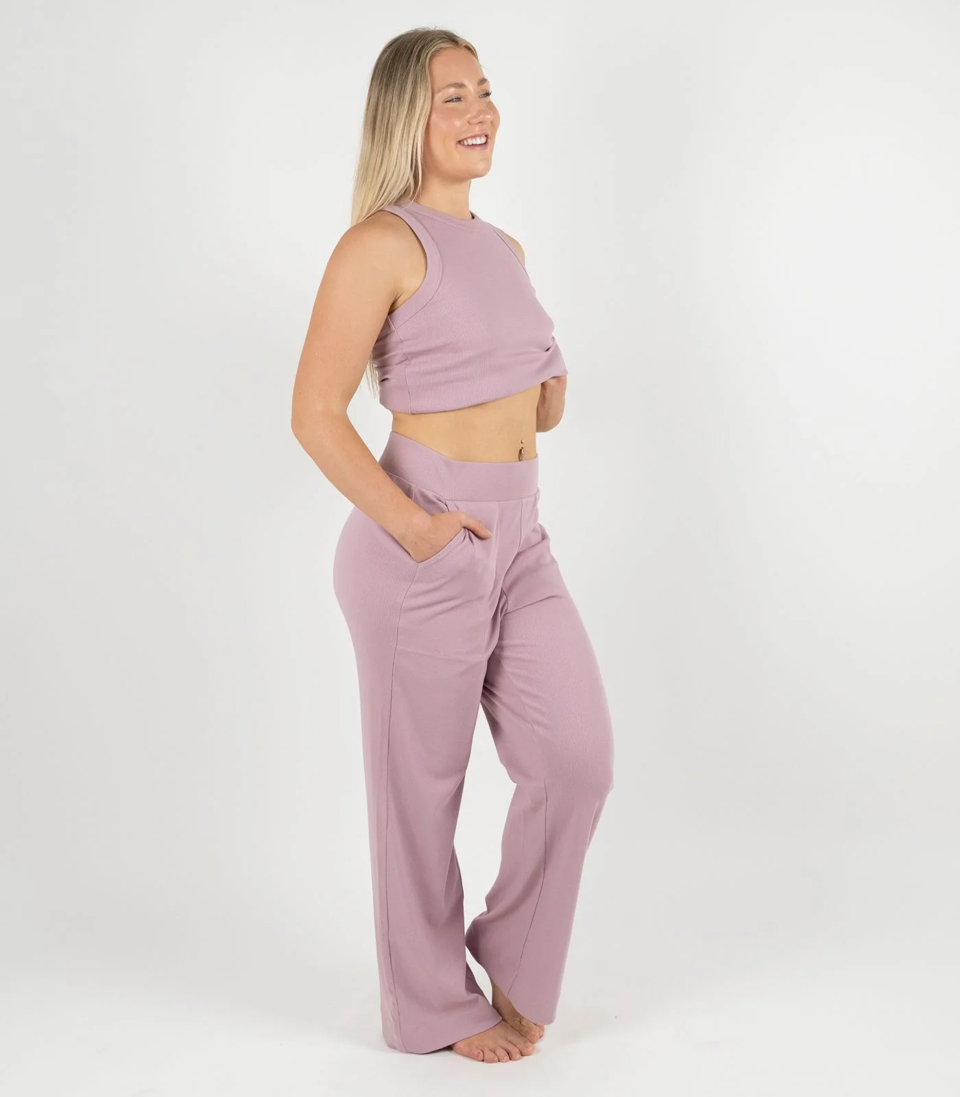 Organic Cotton Ribbed Wide Leg Lounge Pant - Image 29