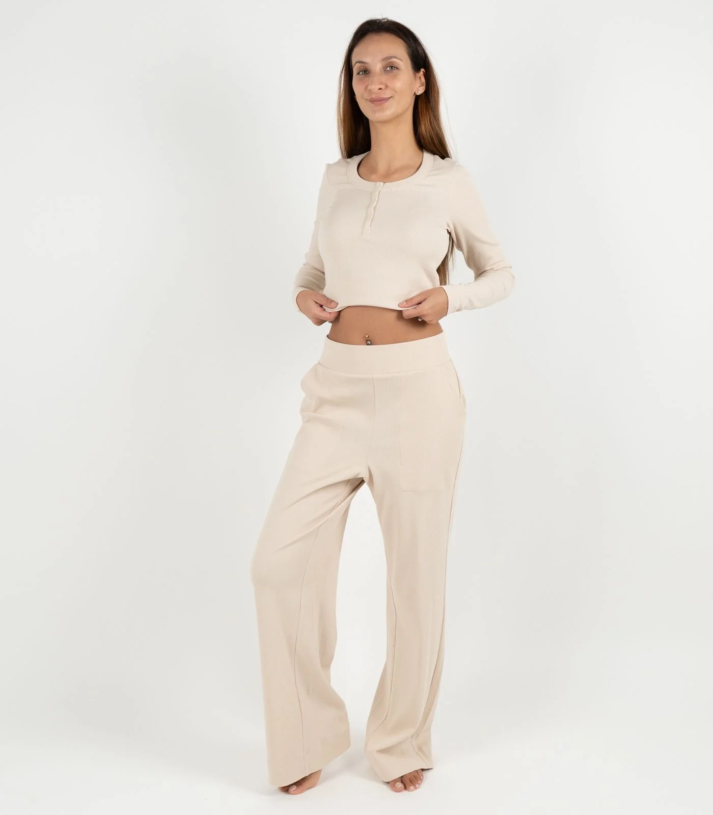 Organic Cotton Ribbed Wide Leg Lounge Pant - Image 35