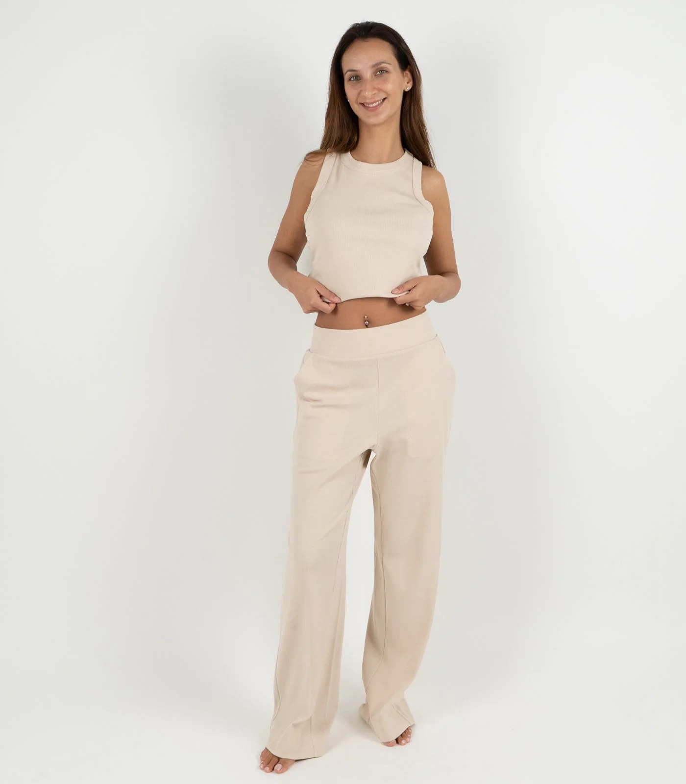 Organic Cotton Ribbed Wide Leg Lounge Pant - Image 36