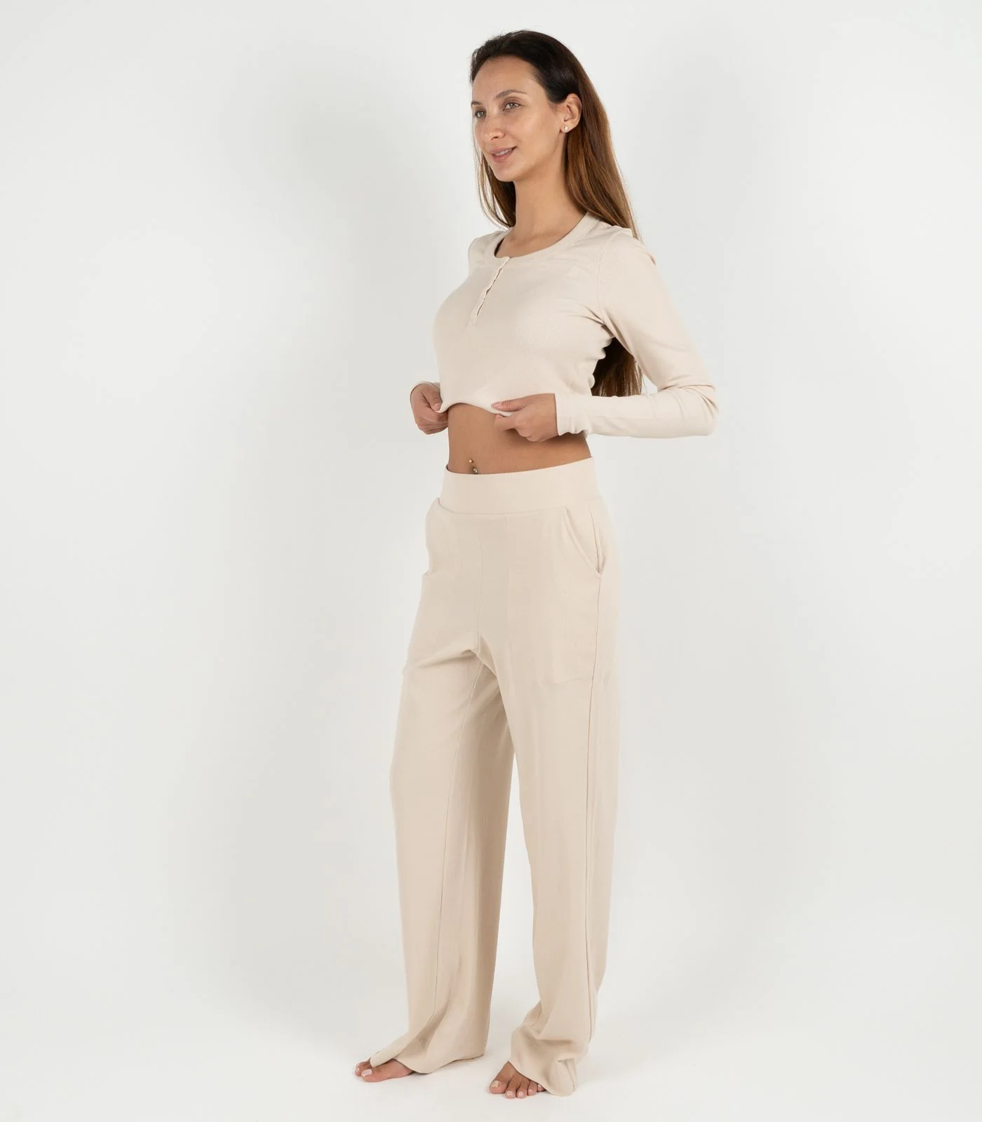 Organic Cotton Ribbed Wide Leg Lounge Pant - Image 38