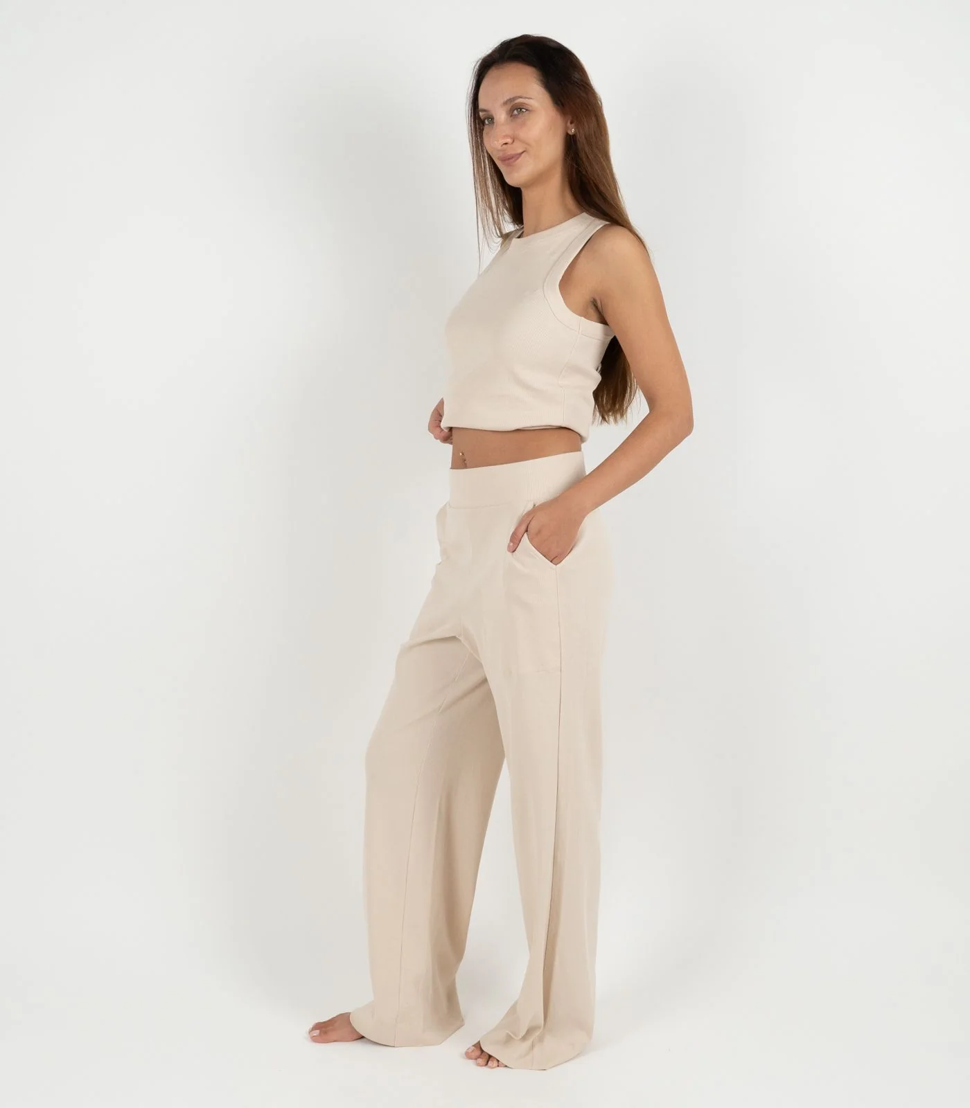 Organic Cotton Ribbed Wide Leg Lounge Pant - Image 39