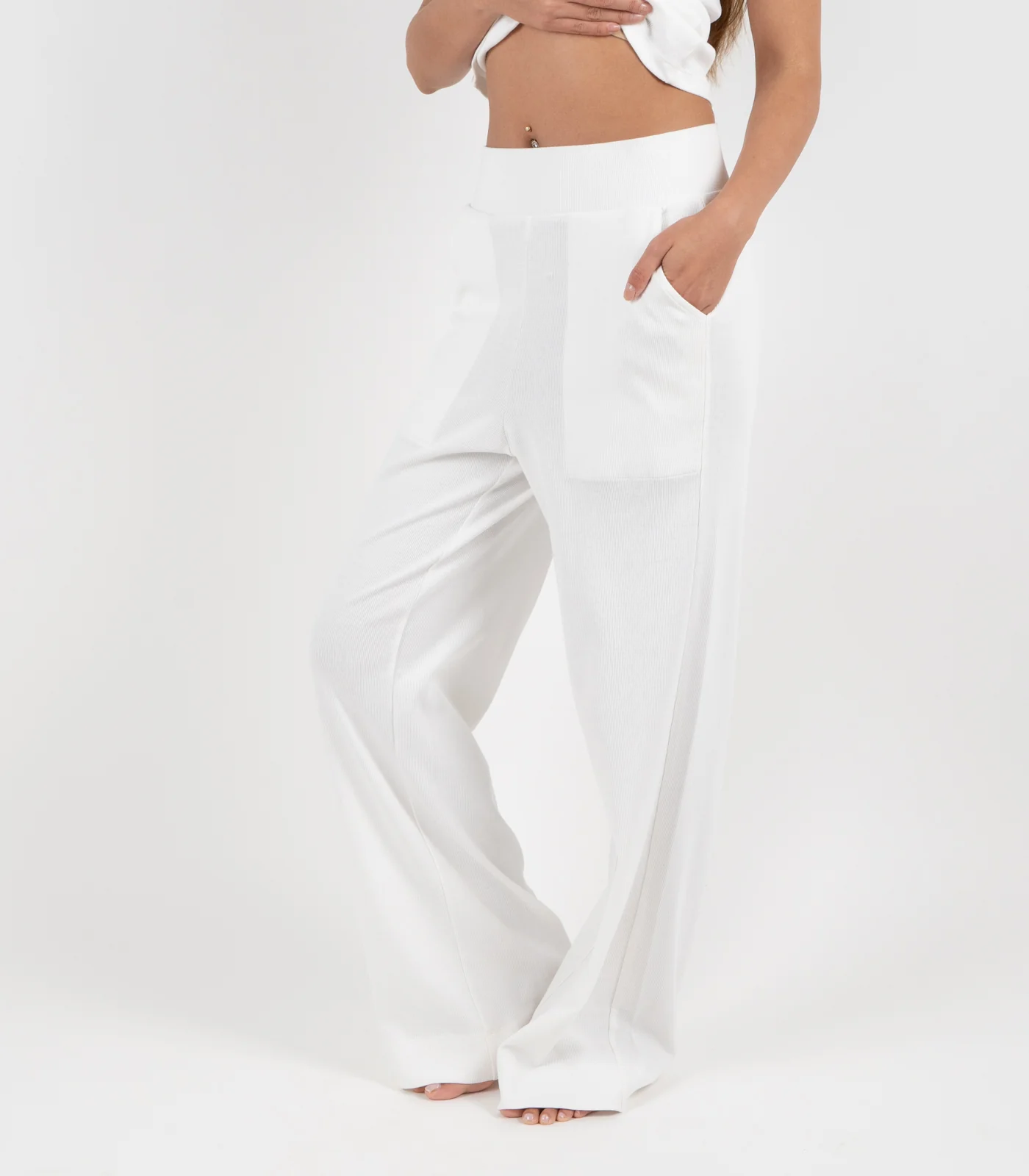 Organic Cotton Ribbed Wide Leg Lounge Pant - Image 5
