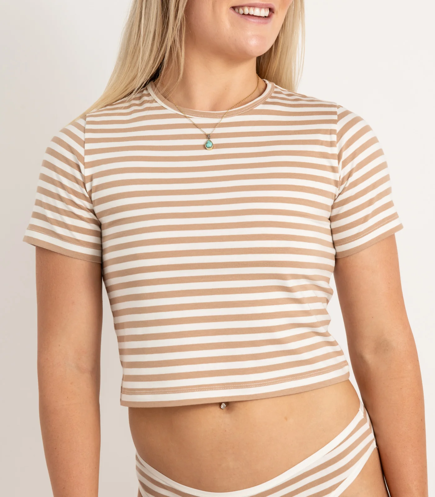 Organic Cotton Short Sleeve Fitted Crop Top - Stripe - Image 5