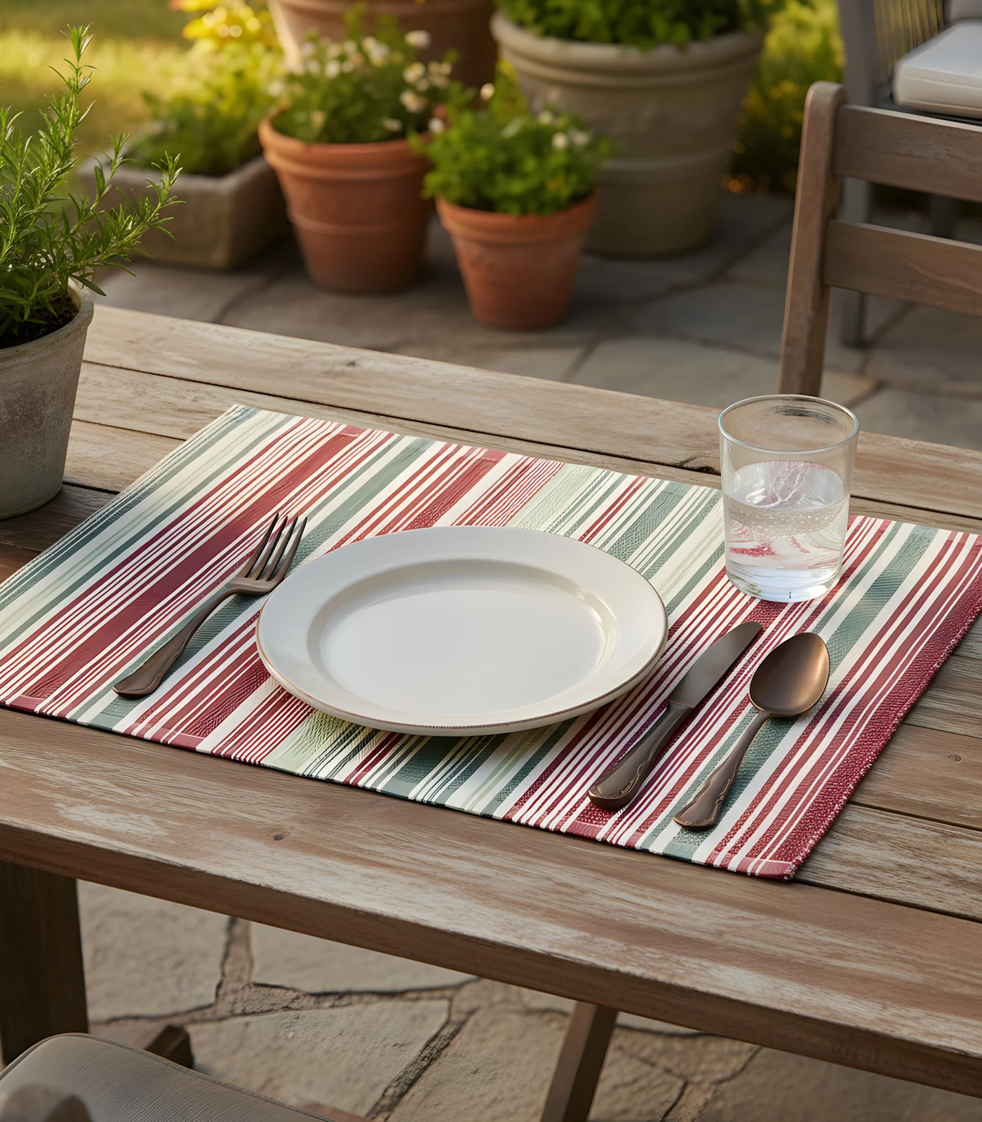 Organic Cotton Retro Stripe Ribbed Placemat & Napkin Set (4 Pack Placemats + 4 Pack Napkins) - Image 3