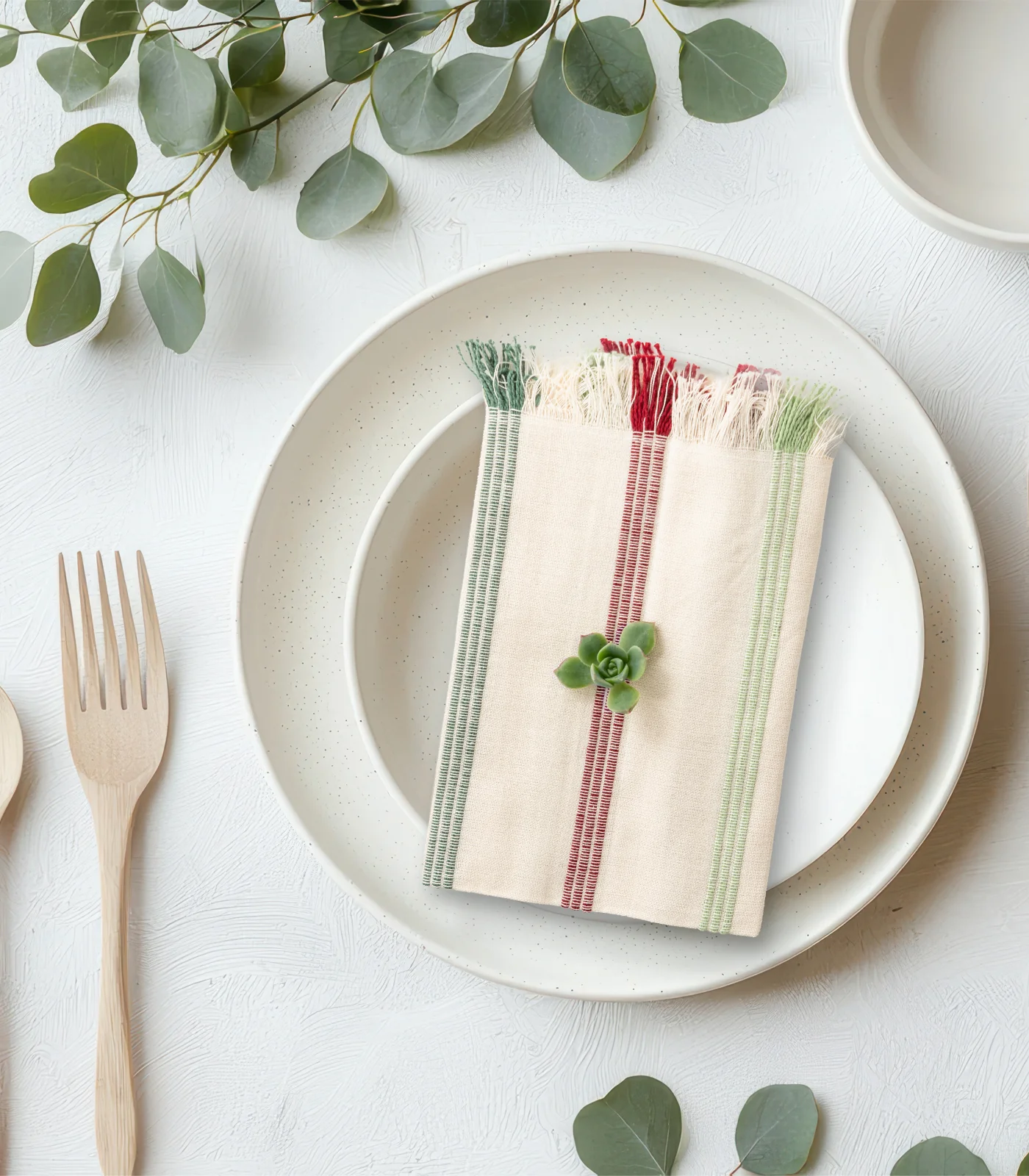 Organic Cotton Stripe Ribbed Placemat & Napkin Set (4 Pack Placemats + 4 Pack Napkins) - Image 9